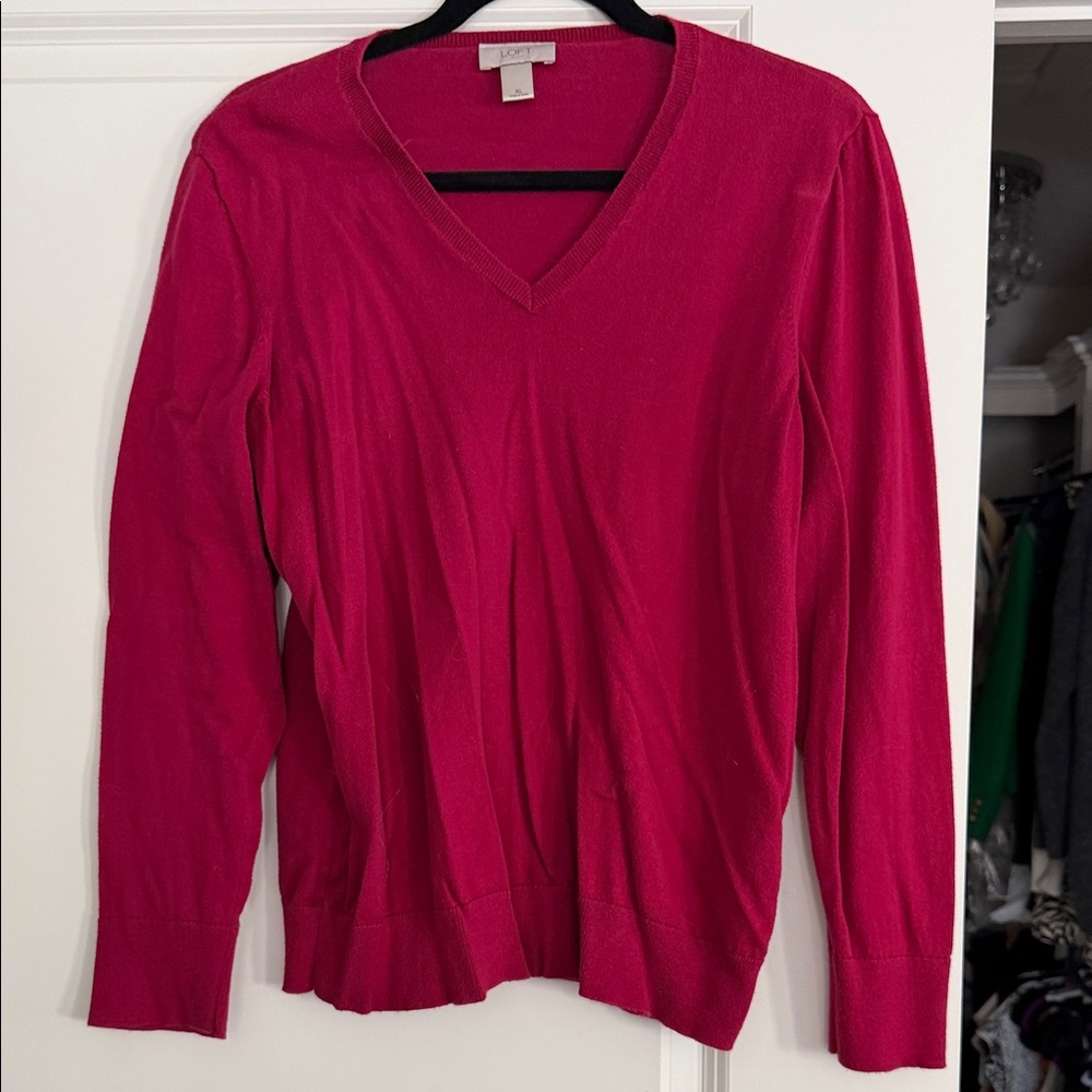 Loft V-Neck raspberry Sweater
